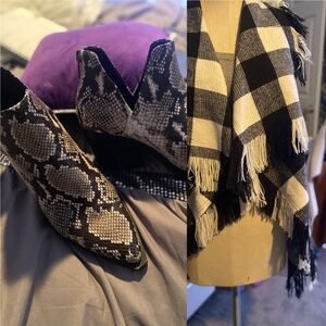 Vince Camino Snake Print Boots 7 1/2 and Plaid Fringe vest it’s a VIBE